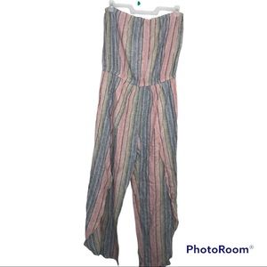 Multicolored Stripe Strapless Lightweight Linen Jumpsuit
